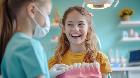 Young patient is playing with dentist before teeth dentistryの素材