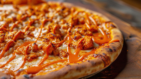 BBQ chicken pizza in cozy indoor settingの素材