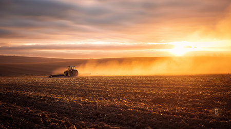farmers using electric equipment for precision planting, emphasizing the role of technologyの素材