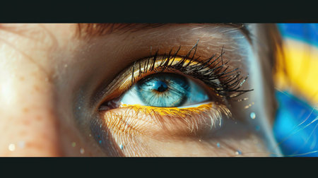 Very close up of females eyes with hope on peace future. No war conceptの素材