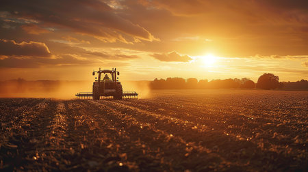 farmers using electric equipment for precision planting, emphasizing the role of technologyの素材