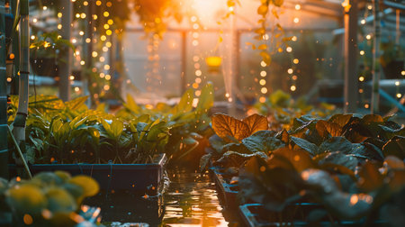 Aquaponics system with fish and plants symbiotically growingの素材