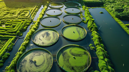 Top view of algae farms during daylightの素材