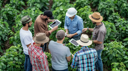 Farmers interacting with business professionals, data experts, consultantsの素材
