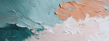 Abstract brushstroke textures in muted clay and teal colors create visual harmonyの素材