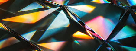 Geometric prisms reflecting light in translucent hues during daylightの素材