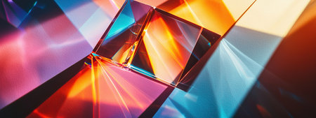 Colorful geometric prisms reflect light in vibrant translucent huesの素材