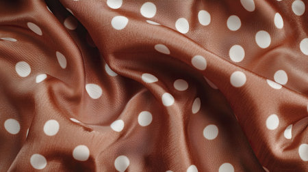 Silky fabric drapes softly, showcasing large cream dots on brownの素材