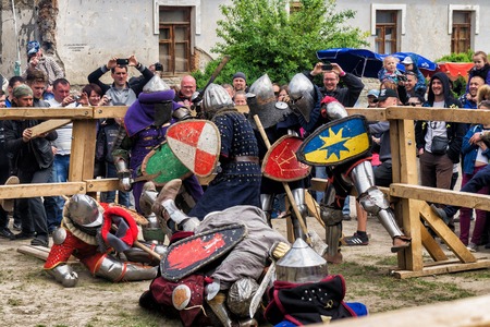 KAMYANETS PODILSKY, UKRAINE - May 9, 2016 : jousting battles festival of medieval culture of Outpost 2016 in Kamenetz-Podolsk on May 9, 2016, Kamyanets Podilsky, Ukraineのeditorial素材