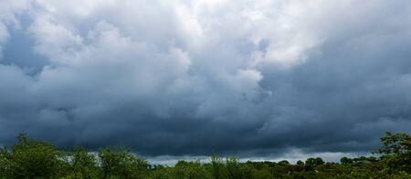 Panorama landscape of the sky covered with beautiful clouds.