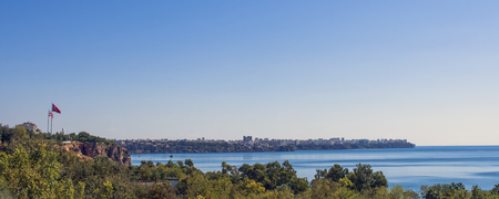 Panoramic view on Antalya city, old town Kaleici and Mediterranean Sea from the Beach park. Antalya, Turkey.の写真素材