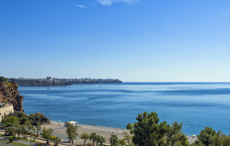 Panoramic view on Antalya city, old town Kaleici and Mediterranean Sea from the Beach park. Antalya, Turkey.の写真素材