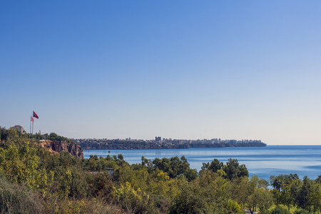 Panoramic view on Antalya city, old town Kaleici and Mediterranean Sea from the Beach park. Antalya, Turkey.の写真素材