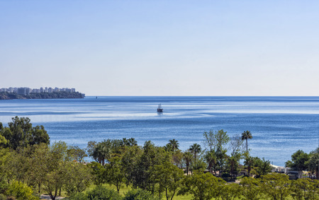 Panoramic view on Antalya city and Mediterranean Sea from the Beach park. Antalya, Turkey.の写真素材