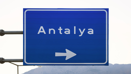 Sign of the Antalya city in Kemer, Turkey.の写真素材
