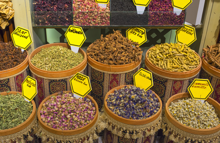 Spices in pots for sale - Kemer, Turkey.の写真素材
