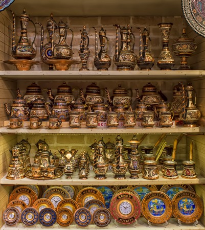 Kemer, Turkey - September 30, 2017: Turkish delights and souvenirs in Kemer Old Bazaar store.のeditorial素材