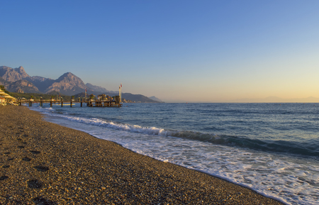 Mediterranean Sea and a beach at sunrise. Kemer, Turkey.の写真素材