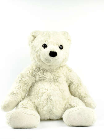 White and gray teddy bear on a white background. Kids toyの写真素材