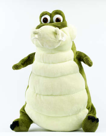 Green plush crocodile on a white background. Kids toyの写真素材