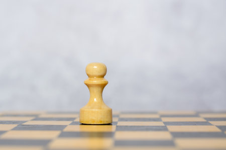 White wooden pawn on a chessboard. Chess pieces, side view