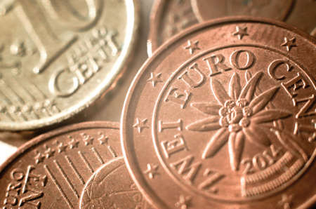 Obverse of euro cent coins, close up. Money of Europeの写真素材