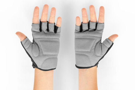 Sports glove without fingers on a female hand. Cycling gloveの写真素材