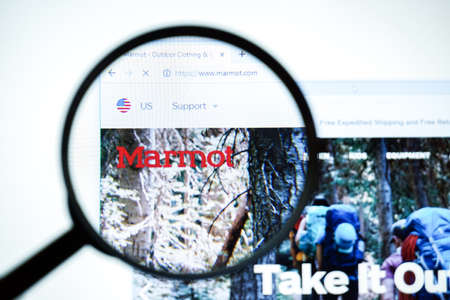 Miami, Florida, USA - 01 July 2020: Official website, homepage of Marmot logo visible on display screenのeditorial素材