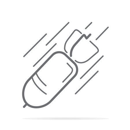 Falling bomb line icon, outline vector sign, linear style pictogram isolated on white. Symbol, logo illustration. Editable strokeのイラスト素材