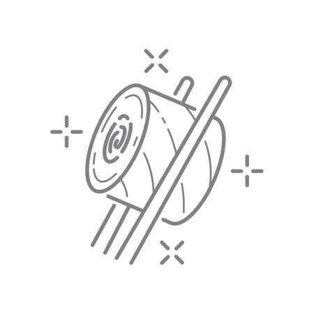 Slice of roll or sushi holding chopsticks icon vector isolated on white background, hamburger transparent sign, line art, stroke editable.のイラスト素材