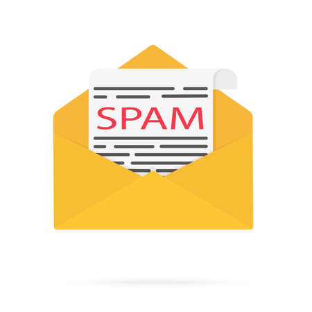many envelopes and sheets of text labeled Spam. flat design illustration. stock vector graphicsのイラスト素材