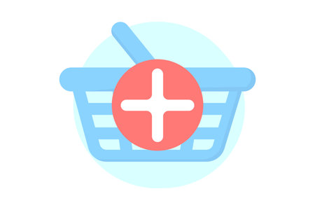 Blue shopping backet with red plus. Shopping flat style icons in red and blue colorsのイラスト素材