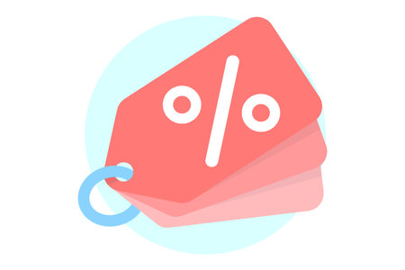 discount coupon icon or %. Shopping flat style icons in red and blue colorsのイラスト素材