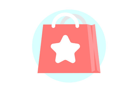 Red shopping bag with white star. Shopping flat style icons in red and blue colorsのイラスト素材