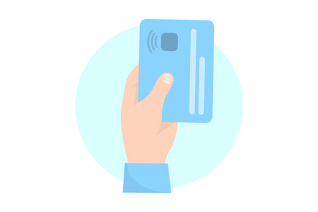 Hand with credit card payment. Shopping flat style icons in red and blue colorsのイラスト素材