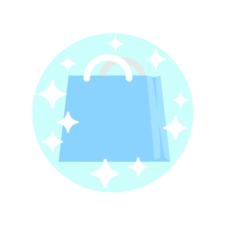 blue shopping bag with sparks on a white background. Flat design illustration. Vector graphicsのイラスト素材