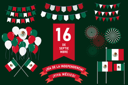 Mexico Happy Independence Day greeting card.viva mexico independence day poster. 16 September.のイラスト素材