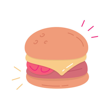 burger hamburger color flat icon on white backgroundのイラスト素材