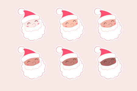 cute santa christmas character stickers with different skin variationsのイラスト素材
