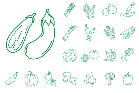 Vegetables hand drawn line icons set. Vector icons.のイラスト素材
