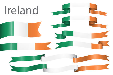 set of flag ribbon with colors of Ireland for independence day celebration decorationのイラスト素材