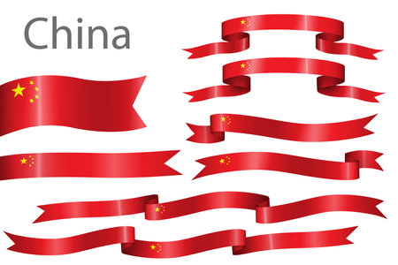 set of flag ribbon with colors of China for independence day celebration decorationのイラスト素材