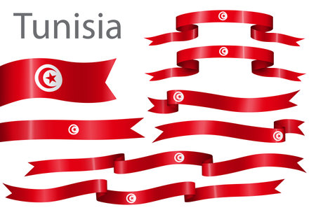 Set of flag ribbon with colors of Tunisia for independence day celebration decorationのイラスト素材