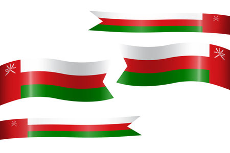 Set of flag ribbon with colors of Oman for independence day celebration decorationのイラスト素材