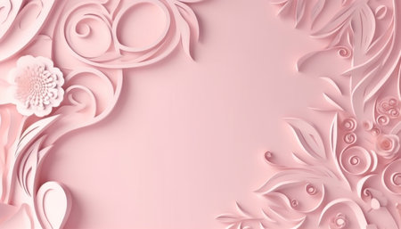 Featuring an exquisite paper art design with intricate floral patterns, this charming greeting card is sure to brighten up someone's day. Send your warmest regards and love with this beautiful card. copyspace. Realistic illustration created by Generative AIの素材