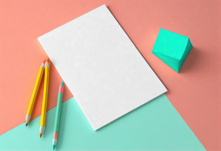 This image features a blank sheet of note paper and a sharpened pencil with an eraser. The pencil is positioned to start writing on the paper, with the eraser easily accessible for any mistakes that may need correcting. copyspace. Realistic illustration created by Generative AIの素材