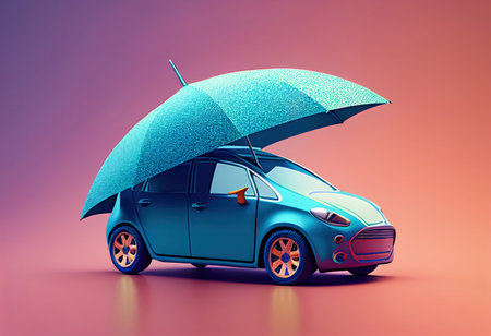 car under an umbrella, which means safety and protection. auto insurance concept - protection against any potential threats on the road. illustration created by Generative AIの素材