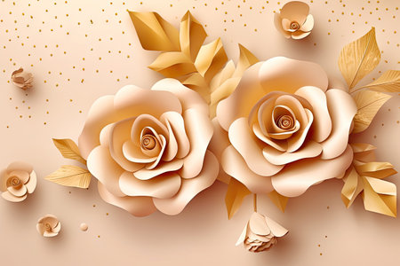 Experience the artistry and beauty of paper with these stunning roses in yellow, pink, and powdery shades. Crafted in the style of paper art, they offer a captivating display of natural beauty that will leave you in awe. Use them as a decorative piece in your home or as a special gift for someone you love. copyspace. Realistic illustration created by Generative AIの素材