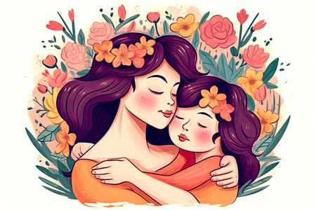 The Beauty of Mother-Daughter Relationships: A Loving Hug. Realistic illustration created by Generative AIの素材