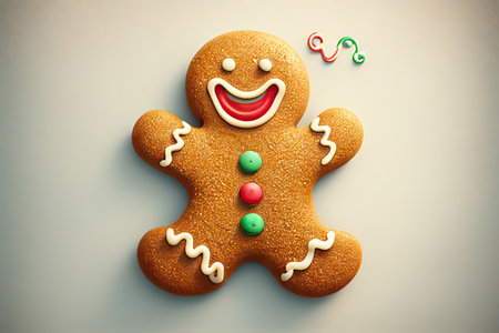 Gingerbread classic cookie hero on a light background. An alternative image of a classic holiday confection, treat. Realistic illustration. Created by Generative AIの素材